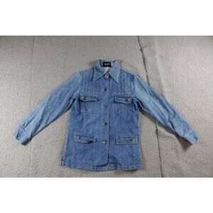 Marjone Denim Jacket Womens M Jean Front Pleat Safari 4 Pockets Vintage USA 70s